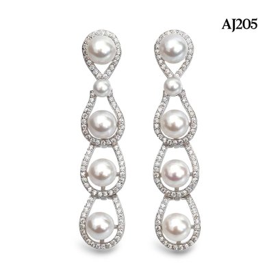 Approx. 3.5 - 5.5 mm, AK Pearl, Peacock Plume Pearl Chandelier Stud Earrings