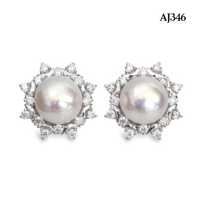 Approx. 10.0 mm, Edison Pearl, Solitaire Pearl Sun Halo Moissanite Stud Earrings