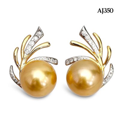 Approx. 12.0 mm, Gold South Sea Pearl, Plume Pearl Earrings