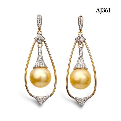 Approx. 12.0 - 13.0 mm, Gold South Sea Pearl, Royal Swing Dangle Pearl Stud Earrings