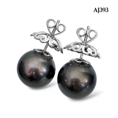 Approx. 15.0 mm up, Tahitian Pearl, Pearl Stud Earrings