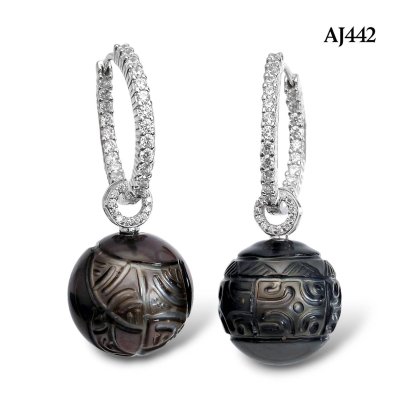 Approx. 15.0 mm, Tattoo Pearl, Hoop CZ Dangle Pearl Earrings