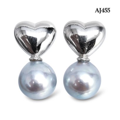 Approx. 7.0 mm up, Akoya Blue Rose Pearl, Heart Pearl Stud Earrings