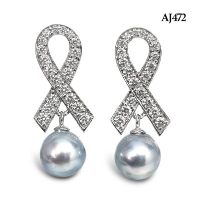 Approx. 8.0 mm, Akoya Pearl, Ribbon Rib Dangle Pearl Stud Earrings