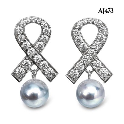 Approx. 8.0 mm, Akoya Blue Rose Pearl, Ribbon Rip Pearl Stud Earrings