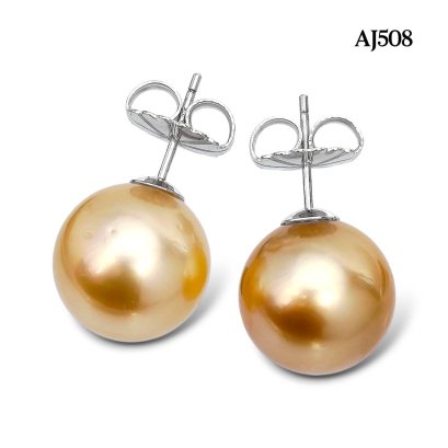 Approx. 11.0 - 13.0 mm, Gold South Sea Pearl, Pearl Stud Earrings