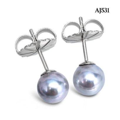 Approx. 7.0 mm, Akoya Blue Rose Pearl, Pearl Stud Earrings
