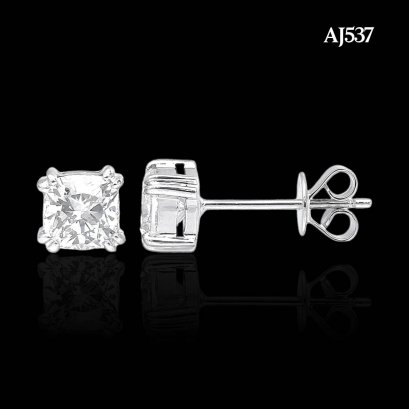 (IGI) Laboratory Grown Diamond (Square Cushion Modified Brilliant, D, VS2, 1.02ct.& 1.00ct.), Four Prongs Solitaire Diamond Stud Earrings