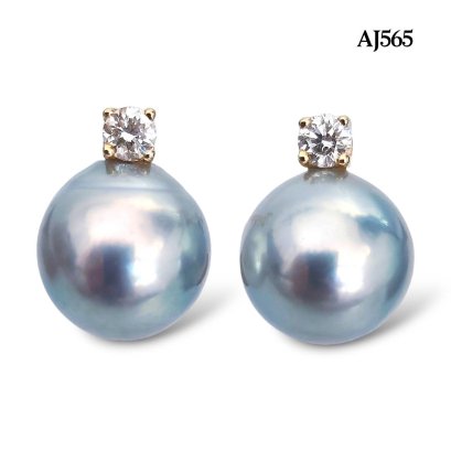 Approx. 7.0 mm, Akoya Blue Rose Pearl, Diamond Dot Pearl Stud Earrings