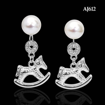 Approx. 5.5 mm up, AK Pearl, Stud Pearl Dangle Rocking Horse Earrings