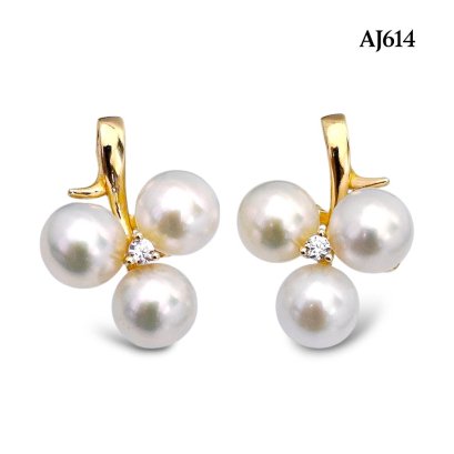 Approx. 6.0 mm, AK Pearl, Grape Bunch Trio Pearl Stud Earrings