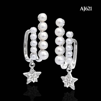 Approx. 2.5 - 3.5 mm, AK Pearl, Double Row Pearl Dangle Star Stud Earrings