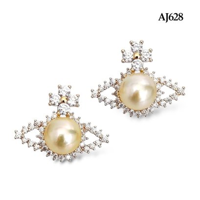 Approx. 7.5 mm up, Moonlight Lot, Akoya Pearl, Vivian CZ Paved Pearl Stud Earrings