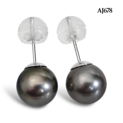 Approx. 10.0 - 11.0 mm, Tahitian Pearl, Stud Earrings