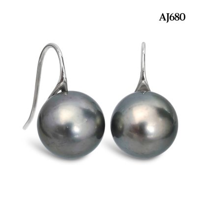 11.2 mm and 11.2 mm, Tahitian Pearl, Fish Hooks Spoon Earrings