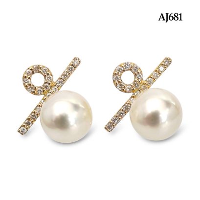 (PSL) Approx. 6.4 mm, Aurora Rose, Bar Circle Diamond Paved Pearl Stud Earrings