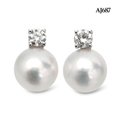 6.9 mm and 7.0 mm, Akoya Pearl, Diamond Dot Pearl Stud Earrings