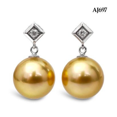(PSL) (Amami Oshima) Approx. 10.5 mm, Aurora Moon Rainbow, Diamond Dangle Pearl Stud Earrings