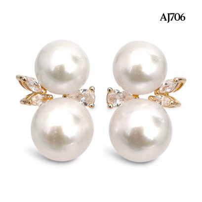 Approx. 9.0 - 11.0 mm, Edison Pearl, Double Pearl Stud Earrings