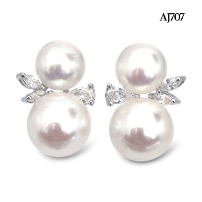Approx. 9.0 - 11.0 mm, Edison Pearl, Double Pearl Stud Earrings