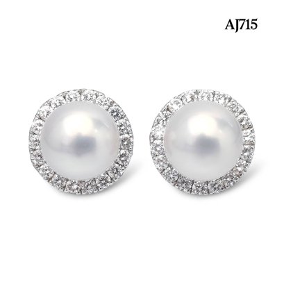 (PSL) Approx. 8.2 mm, Aurora Phoenix, White South Sea Pearl, Stud Pearl Earrings with Diamond Halo Jacket