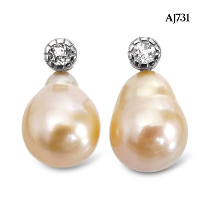Approx. 9.0 - 12.0 mm, Freshwater Pearl, CZ Dot Pearl Stud Earrings