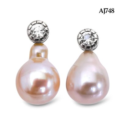 Approx. 7.0 - 8.0 mm, Freshwater Pearl, CZ Dot Pearl Earrings
