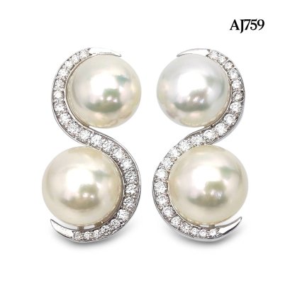 Approx. 7.0 - 8.0 mm, Moonlight Lot, Akoya Pearl, Spiral & Spirit Double Twin Pearl Stud Earrings