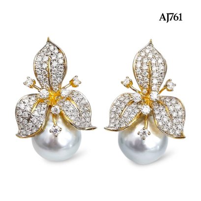 13.2 mm and 13.2 mm, White South Sea Pearl, Lilly Pearl Stud Earring with Omega Earring Backs
