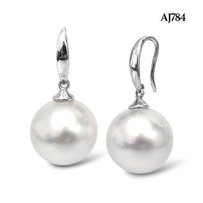 12.3 mm and 12.4 mm, White South Sea Pearl, Fish Hooks Pearl Earrings