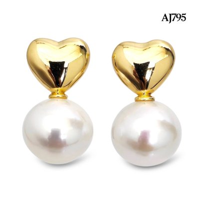 Approx. 9.0 - 10.0 mm, Edison Pearl, Heart & Pearl Stud Earrings