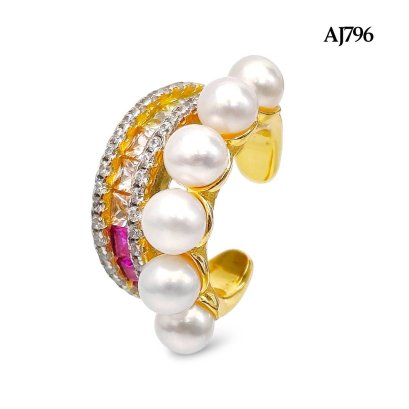 Approx. 3.5 mm up, Freshwater Pearl, Ear Cuff Pearl Row Earrings