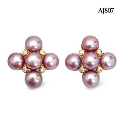 Approx. 8.0 mm, Freshwater Pearl, Cluster Pearl Stud Earrings