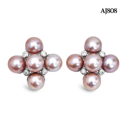 Approx. 8.0 mm, Freshwater Pearl, Cluster Pearl Stud Earrings