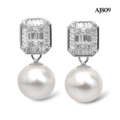 Approx. 10.0 mm, Edison Pearl, Art Deco Dangle Pearl Stud Earrings
