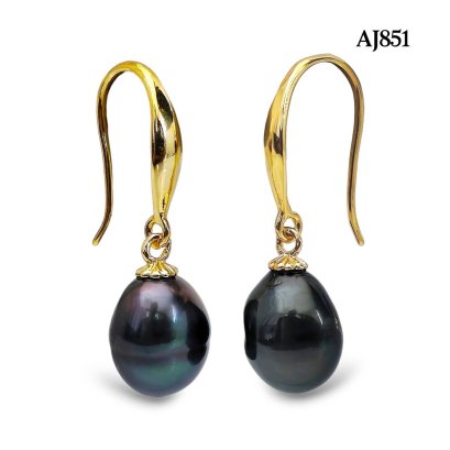 Approx. 8.5 mm up, Tahitian Pearl, Fish Hooks Dangle Pearl Earrings