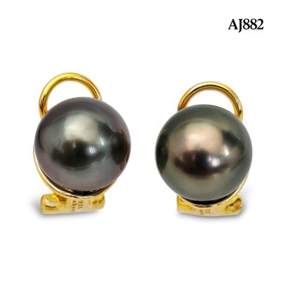 Approx. 9.0 - 10.0 mm, Tahitian Pearl, Pearl Stud Earrings with Omega Backs