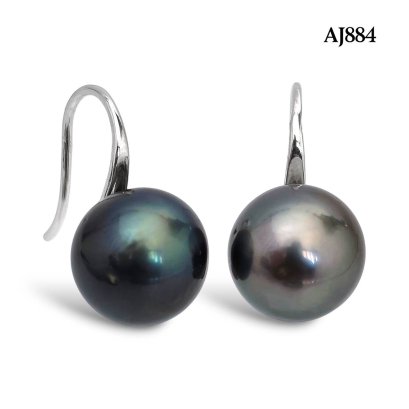 10.8 mm and 10.9 mm, Tahitian Pearl, Pearl Fish Hooks Spoon Earrings