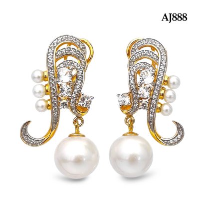 Approx. 3.5 mm up and 10.5 mm up, AK and Edison Pearl, Art Deco Dangle Pearl Omega Backs Stud Earring