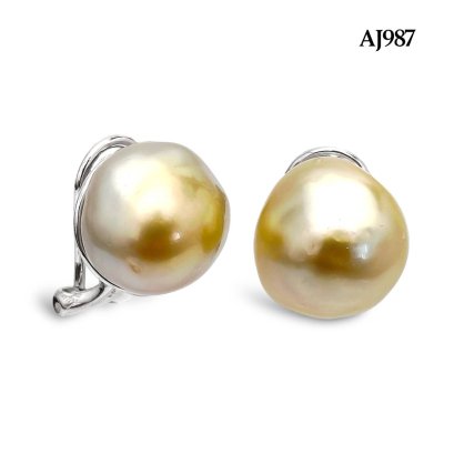 Approx. 10.0 - 12.0 mm, Gold South Sea Pearl, Pearl Stud with Omega Earring Backs