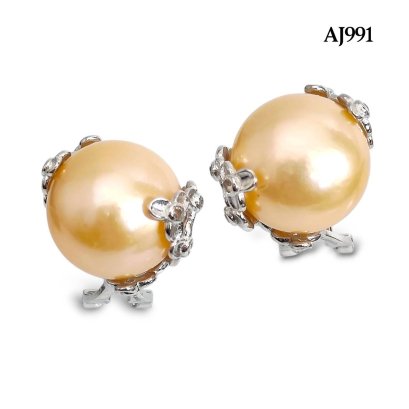 Approx. 13.0 - 14.0 mm, Edison Pearl, Pearl Flower Stud with Omega Earring Backs