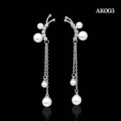 Approx. 3.5 - 6.0 mm, AK Pearl, Butterfly with Jacket Dangle Pearls Stud Earrings