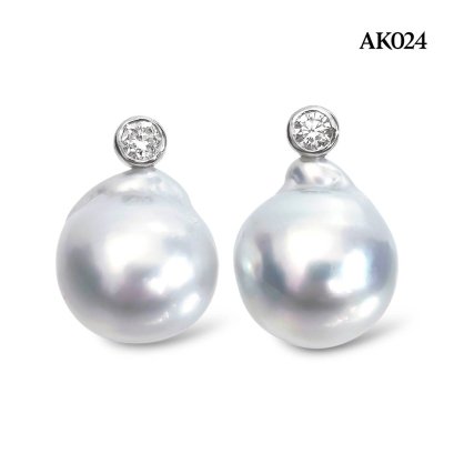 12.8 mm and 13.1 mm, The Rock Premium Lot, White South Sea Pearl, Diamond Dot Pearl Stud Earrings