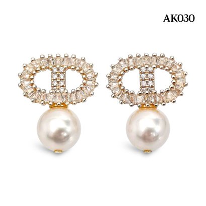 Approx. 8.0 mm, Akoya Pearl, CD CZ Paved Pearl Stud Earrings