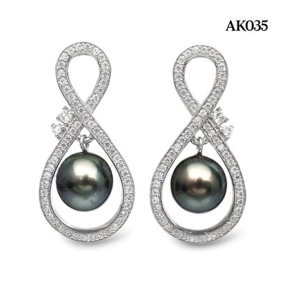 Approx. 9.0 mm up, Tahitian Prarl, Infinity Dangle Pearl Stud Earrings