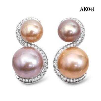 Approx. 9.0 mm and 13.0 mm, Edison Pearl, Spirit & Spiral Double Pearl Earrings