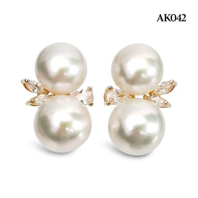 Approx. 10.0 mm and 11.0 mm, Edison Pearl, Double Pearl CZ Stud Earrings
