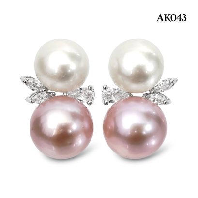 Approx. 10.0 mm and 13.0 mm, Edison Pearl, Double CZ Pearl Stud Earrings