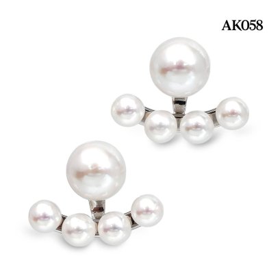 Approx. 5.0 mm up and 10.0 mm up, AK and Edison Pearl, Pearl Stud Earrings with Pearl Viking Ship Jacket