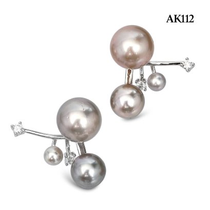4.0 - 8.5 - 10.0 mm, Tahitian Pearl, Pearl Stud Earrings with Pearl Jacket